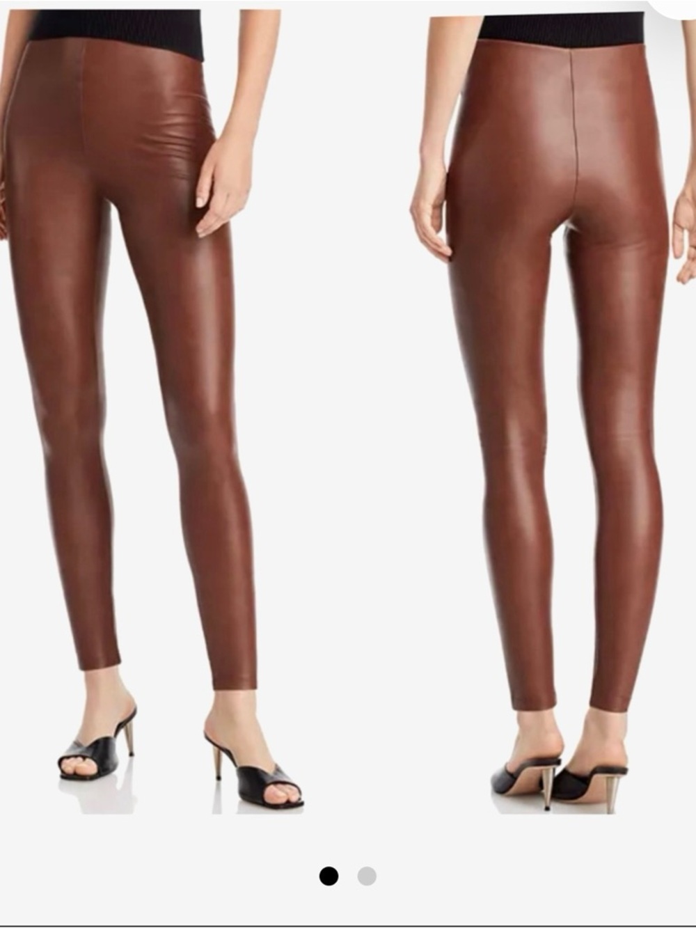 AQUA Brown Faux Leather High-Waisted Leggings – Size M